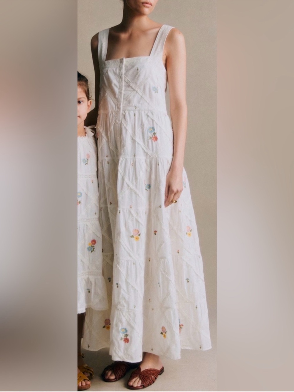 Sezane Rama Dress Ecru Tricolor Embroidery Size 36